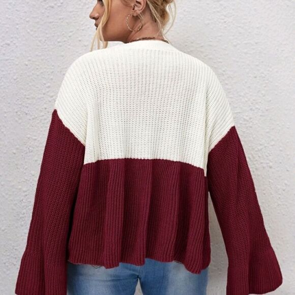 Plus Colorblock Flounce Sleeve Single Button Cardigan - Picture 2 of 6